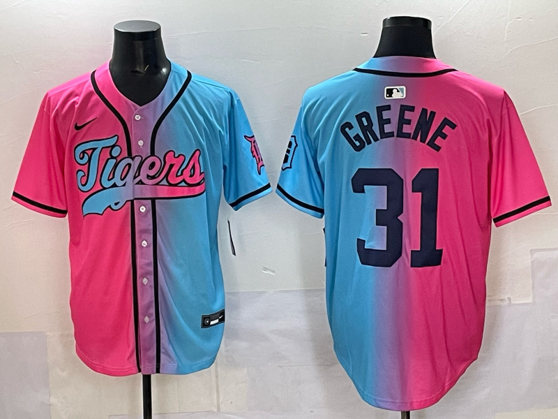 Men 2025 Detroit Tigers 31 Greene Blue pink Game Nike MLB Jersey style 034